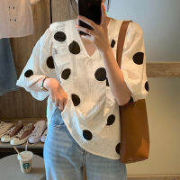 โคคอนง่ายเสื้อชีฟองผู้หญิงใหม่ V คอ Ruffled Polka-Dot All-Match Slim Design เสื้อบน Baju Perempuan