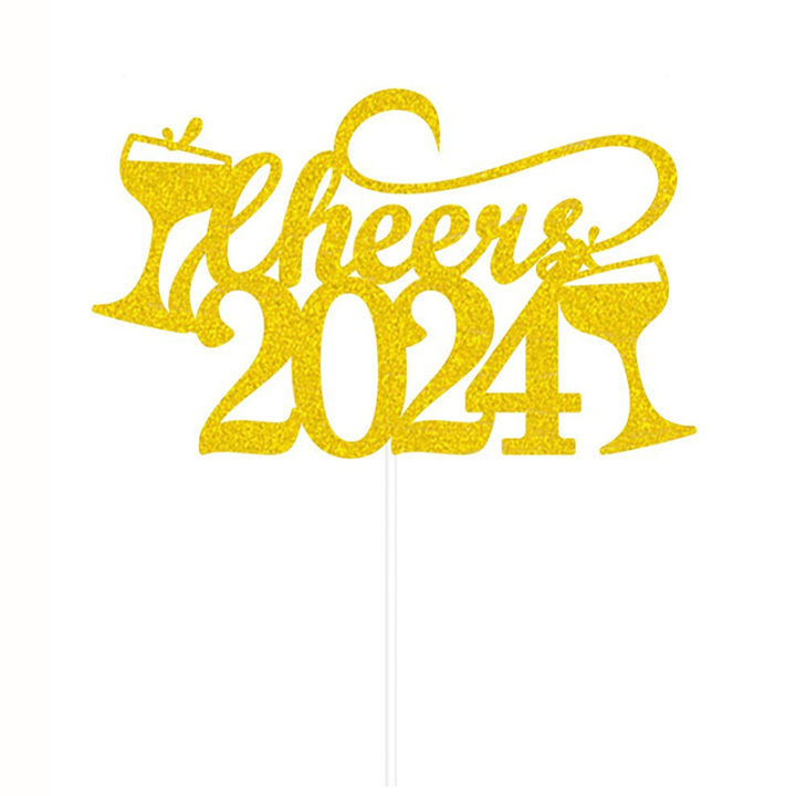 QIANYUE 2024 Cake Topper New Year 2024 Toothpick Happy New Year 2024