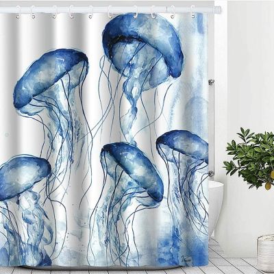 Ocean Beach Theme Fabric Jellyfish Waterproof Polyester Fabric Shower Curtain