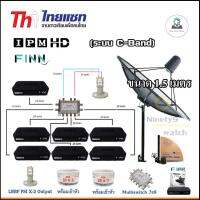 Thaisat 1.5 เมตร (แบบตั้งพื้น) + กล่องIPM HD Finn x7 + LNB PSI X-2 +สายRG6 (20m.x7)+(10m.x2)