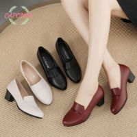 Capomos 2022 spring comfortable womens shoes middle-aged and elderly middle-heel leather shoes all-match work fashion