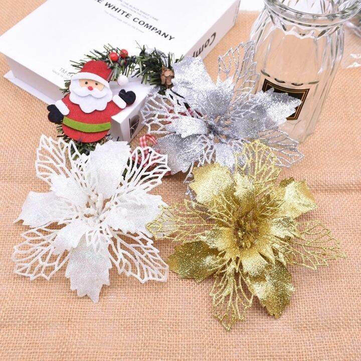 11cm-multicolor-glitter-openwork-christmas-artificial-flower-5pcs-big-fake-flower-xmas-tree-wreath-ornaments-supplies