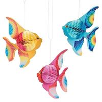 【cw】6pcs Multicolor Colorful Tissue Paper Goldfish Tropical Fish Sea Creatures Hanging Foldable Party Supplies Ornament Decoration ！