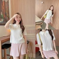 SLYQ SIMPLE BRAID KNIT BLOUSE เสื้อเบลาส์คอปกแขนสั้นผ้าไหมพรม Knit เสื้อโปโล เสื้อทำงาน