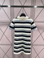 23 New Womens Summer Korean Edition Polo Neck Short Sleeve Pleated Waist Slim A-line Dress Striped Dress Long Dress