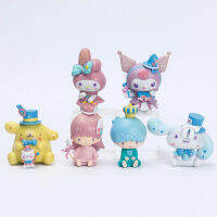 6ชิ้น Sanrio รูป Kuromi Cinnamoroll Melody Kawaii อะนิเมะการกระทำพีวีซีรุ่นตุ๊กตาคอลเลกชันสก์ท็อปเครื่องประดับของเล่นของขวัญเด็ก