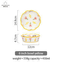 678in Ceramic Flowers Pattern Fruit Salad Bowl Wavy Edge Rice Cereal Pasta Dessert Noodles Bowls Kitchen Tableware