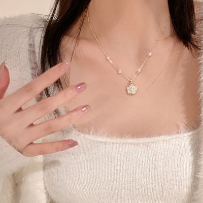 Camellia Necklace Rose Flower Collarbone Chain Light Luxury Necklace Fashion Rose Necklace White Pearl Collarbone Chain