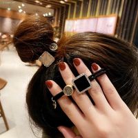 ❇™™ 【2color】Alloy Rhinestone Square Hair Ties Scrunchies Elegant Ponytail Rope Elastic Hair Elastics Girl High Elastic Hair Bands