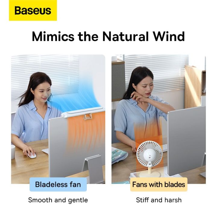 baseus-พัดลมแขวนบนหน้าจอพัดลมตั้งโต๊ะปรับได้พัดลมสะดวกคอมพิวเตอร์สำนักงานพัดลมไร้ใบพัด-feona
