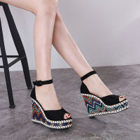 New Arrival November 2021 Women Open Toe PU Club Heeled Sandals Party Wedge Heel Buckle