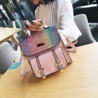 Fashion Sequins Women Backpacks small PU Leather School Bags for Girls Shining multifunctional backpack female shoulder bag Pink