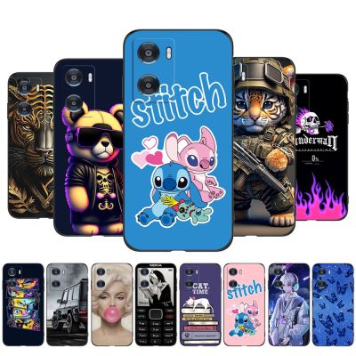 For OPPO A57 4G 5G A57S A57E Phone Cover Soft Silicone Black Tpu Case cute tiger cartoon bear