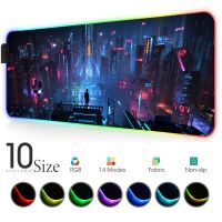 [HOT ZEXKLIOALQAQ 529] City Night View RGB Mouse Pad สีดำ Neon ไฟ Gamer อุปกรณ์เสริม LED MousePad ขนาดใหญ่ PC โต๊ะ Play Mat Backlit Gaming โต๊ะ