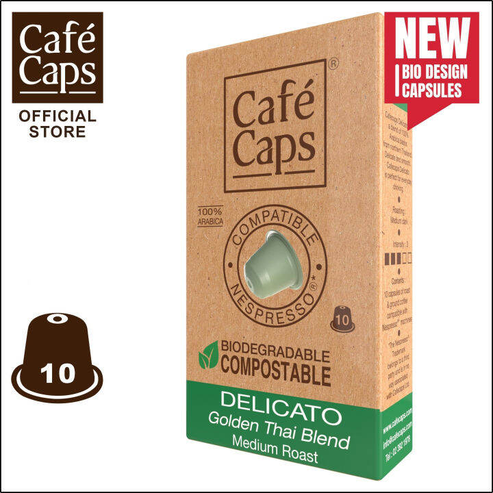 cafecaps-แคปซูลกาแฟ-nespresso-compatible-delicato-1-กล่อง-x-10-แคปซูล-กาแฟคั่วกลาง-เมล็ดอาราบิก้า-100-จากภาคเหนือของประเทศไทย-แคปซูลกาแฟใช้ได้กับเครื่อง-nespresso-เท่านั้น