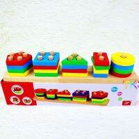 ของเล่นไม้สวมหลัก 5 เสา ของเล่นไม้ woodentoy ของเล่นเสริมพัฒนาการ ของเล่นเสริมทักษะ สีสันสวยสดใส ได้มาตรฐาน