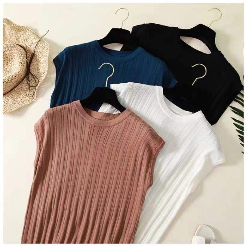★พร้อมส่ง★เสื้อไหมพรมแขนกุด