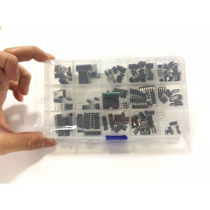 ic-chip-assortment-150pcs-opamp-oscillator-pwm-pc817-ne555-lm358-lm324-jrc4558-lm393-lm339-ne5532-incl-sockets