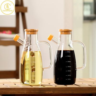 650/1000ml Glass Oil Bottle with Bamboo Lid Creative Soy Sauce Vinegar Seasoning Jar Kitchen Condiment Bottle Home Spice Tools