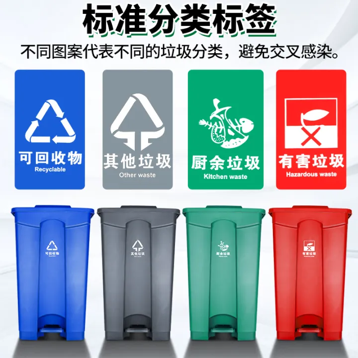 Plastic pedaltype classified trash can footmounted largesized commercial kitchen, restaurant