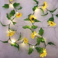 2m 20leds Wedding Decor Sunflower Garland Lights Battery/USB Operated Flexible Artificial Vine Leaf Light String Holiday Party Lamp