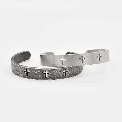 Vintage Viking Cuff Bracelets Bangles for Men Simple Classic Hollow Cross Pulseras Hombre Stainless Steel Male Jewelry