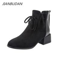 【CW】 JIANBUDAN Autumn Winter fashionable Women  39;s ankle boots Suede Comfort Chelsea Boots Plush warm female Office high heels 34-42