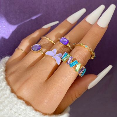 【CC】 Colorful Rings Set Rhinestones for Bohemia Rhinestone Jewelry