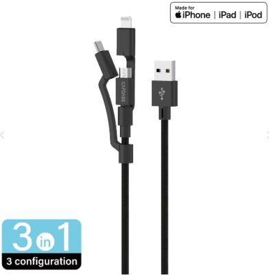 Capdase Metallic Sync &amp; Charge 3-in-1 AM-CL2 Cable