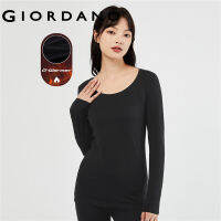 GIORDANO Women T-Shirts G-Warmer Stretchy Lightweight Thermal Tee Crewneck Solid Color Simple Warm Casual Baselayer Tee 05512601