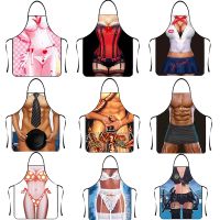 Funny Kitchen Apron Digital Printed Muscle Man Sexy Women Home Cleaning Party Personality Creative Pattern Antifouling Cooking