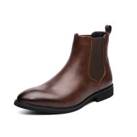 Men Pointed Toe Chelsea Boots Fashion PU Leather Black Brown British Style Plus Big Size 47 48 49