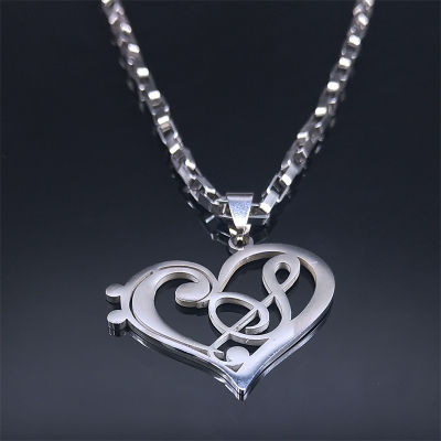 2021 Music Heart Stainless Steel Chain Necklaces for Women Silver Color Pendant Necklace Jewery collares de mujer NXS06