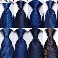 ✒☃ Hi-Tie Navy Blue Solid Paisley Silk Wedding Tie For Men Hanky Cufflink Mens Necktie Set Business Party New Design Dropshipping