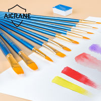 AICRANE 10ชิ้น/เซ็ตสีน้ำสีน้ำทึบพู่กันระบายสีรูปทรงแตกต่างกัน Round Pointed Tip ไนลอนทำสีผมชุดแปรง