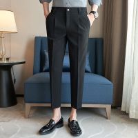 HOT14★ Spring Summer Cal Suits Pants Men Solid Straight Ankle Length Pant Man