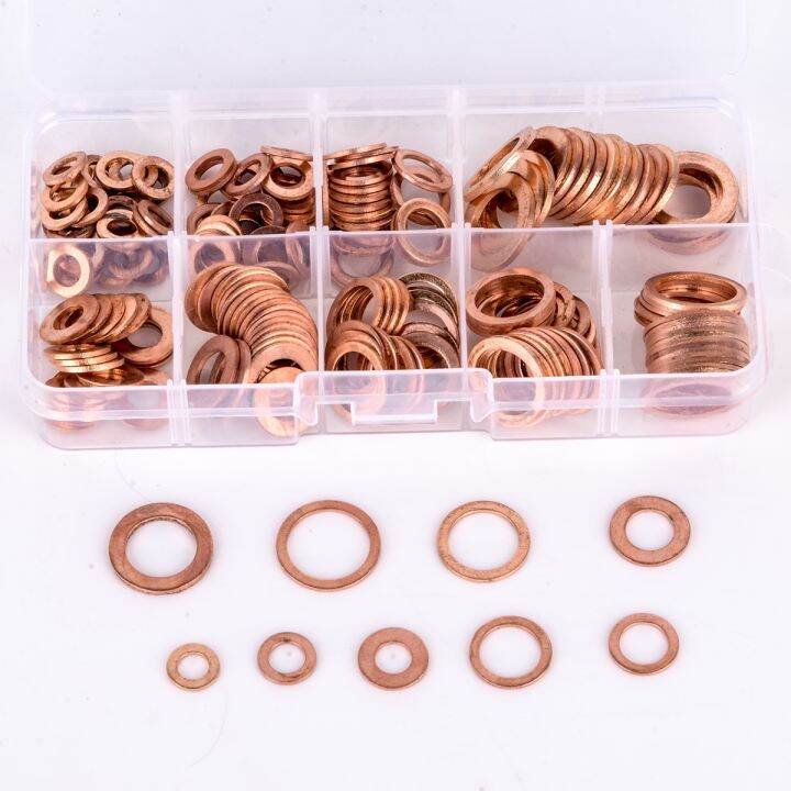 200pcs-assorted-copper-washer-flat-ring-seal-m5-m14-gasket-set-assortment-kit-with-box-for-hardware-accessories