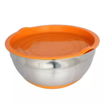 Simple Multi-purpose Stainless Steel Bowl With Sealing Cover Thickening Silicone Bottom Salad Pot Baking Egg Kitchen Utensils