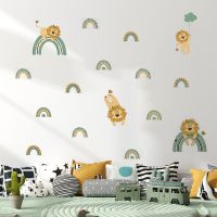 Cartoon Lion Green Rainbow Nursery Wall Stickers Removable DIY Peel and Stick Wall Decals Kids Room Interior Home Decoration Wall Stickers  Decals