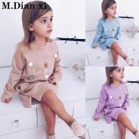 Toddler Baby Girls 2022 New Spring Girls Dress Long-sleeved Letter Ball Sweater Dress Girls Spring and Autumn Long T-shirt