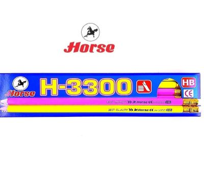 Horse ตราม้า ดินสอดำ HB  แท่งเหลี่ยม สีสะท้อนแสง H-3300 บรรจุ 12 แท่ง/ กล่อง (ซื้อ1กล่องแถม1กล่อง)          กล่อง จำนวน 1 กล่อง