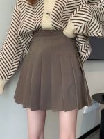 ✔✢ Zara large size autumn coffee-colored skirt for women high-waisted pleated skirt fat mm slimming belly-covering A-line short skirt