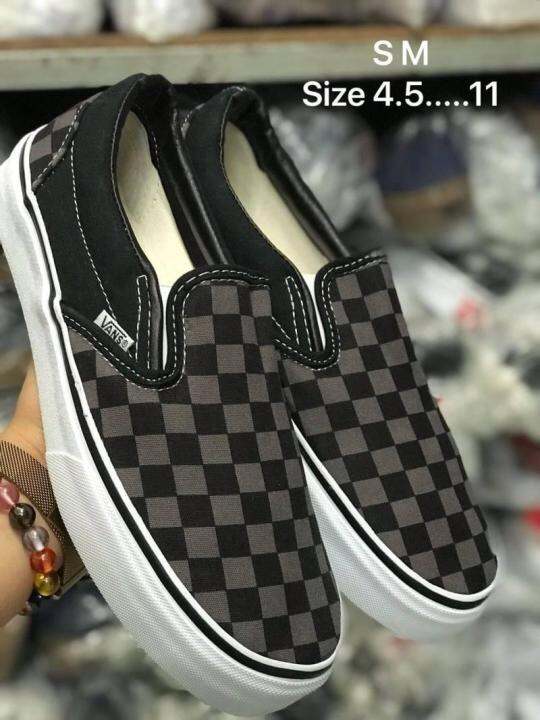 รองเท้าผ้าใบแฟชั่นแวน-vans-slip-on-checkerboard-grey-amp-black-ชาย-หญิง-new