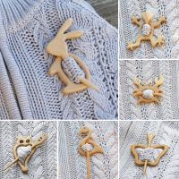 ✌◑ Creative Wooden Brooch Cat Dog Bird Bear Turtle Flower Animal Pattern Brooches Pins For Women Men Scarf Costume Pins Gifts