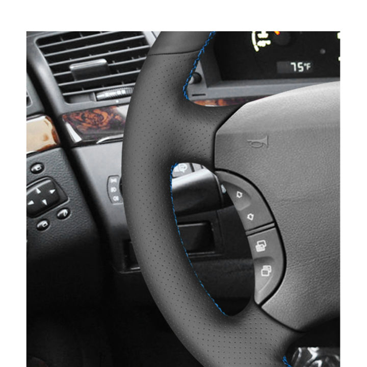 black-pu-artificial-leather-car-steering-wheel-covers-wrap-for-mercedes-benz-cl-class-c215-s-class-w220-1999-2004-2005-2006