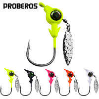 PROBEROS 5Pcs 3D Eyes Jig Head Hook 3.5G 5G 7G 10G Sharp Barbed ตะขอตกปลา Spinner Sequins Sunfish Tackle JIG026