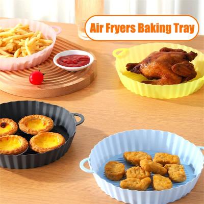 หม้อทอด Air Fryer S ถาดอบสำหรับทอดพิซซ่าไก่ทอดหม้อทอด Air Fryer เครื่องทอดอุปกรณ์ทอดหม้อซิลิโคนเสื่อใช้ซ้ำได้กระทะกลม1/2ชิ้น