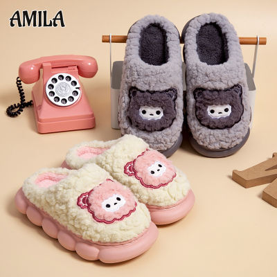 AMILA พื้นรองเท้านุ่มของเด็กรองเท้าใช้ในบ้านหนาพิเศษสำหรับฤดูหนาวรองเท้าแตะผ้าฝ้ายเด็กน่ารักแกะการ์ตูน
