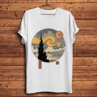 Vintage Japan Ukiyoe Style Starry Night Funny T Shirt Homme White Men Tshirt