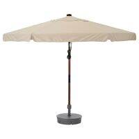 Parasol with base, brown wood effect, 300 cm.